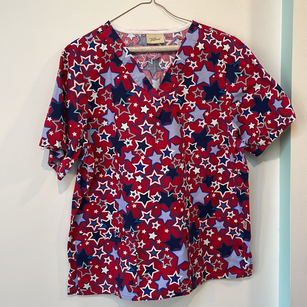 Scrub Top Small Red White Blue Patriotic Tafford